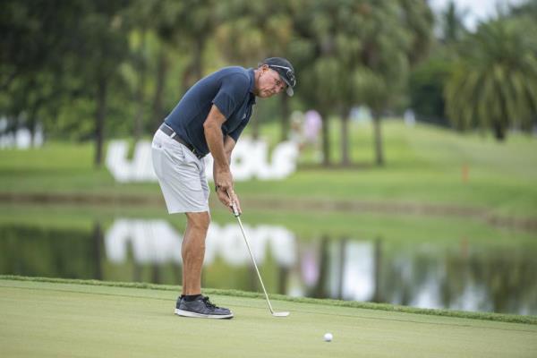 Phil Mickelson on Friday in Miami. (Charles Laberge/LIV Golf via AP)
